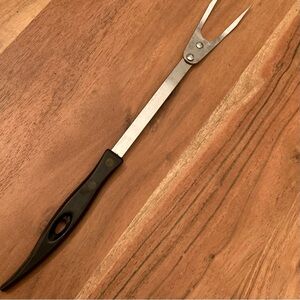 Vintage Stanley Stainless Steel Meat Fork with Unique Curved Keyhole Handle